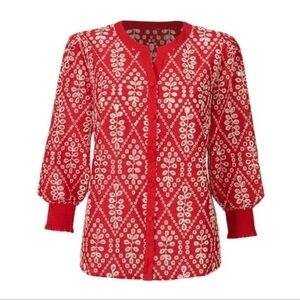 Cabi Red & White Eyelet Lyric Top/Blouse. Size Medium.